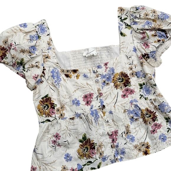 Anthropologie Floral Puff Sleeve Blouse - Cream and Multicolor - Picture 3 of 9